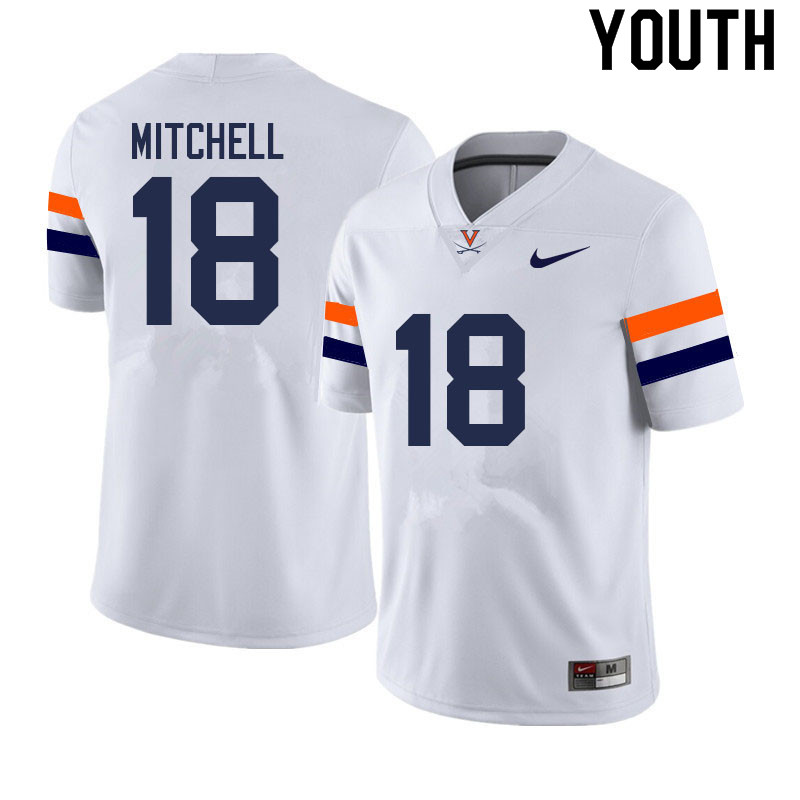 Youth #18 Hayden Mitchell Virginia Cavaliers College Football Jerseys Sale-White - Click Image to Close